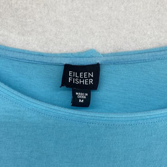 EILEEN FISHER Top M Fine Cotton Jersey Raw Hems Boat Neck Long Sleeve Blue - Picture 5 of 11